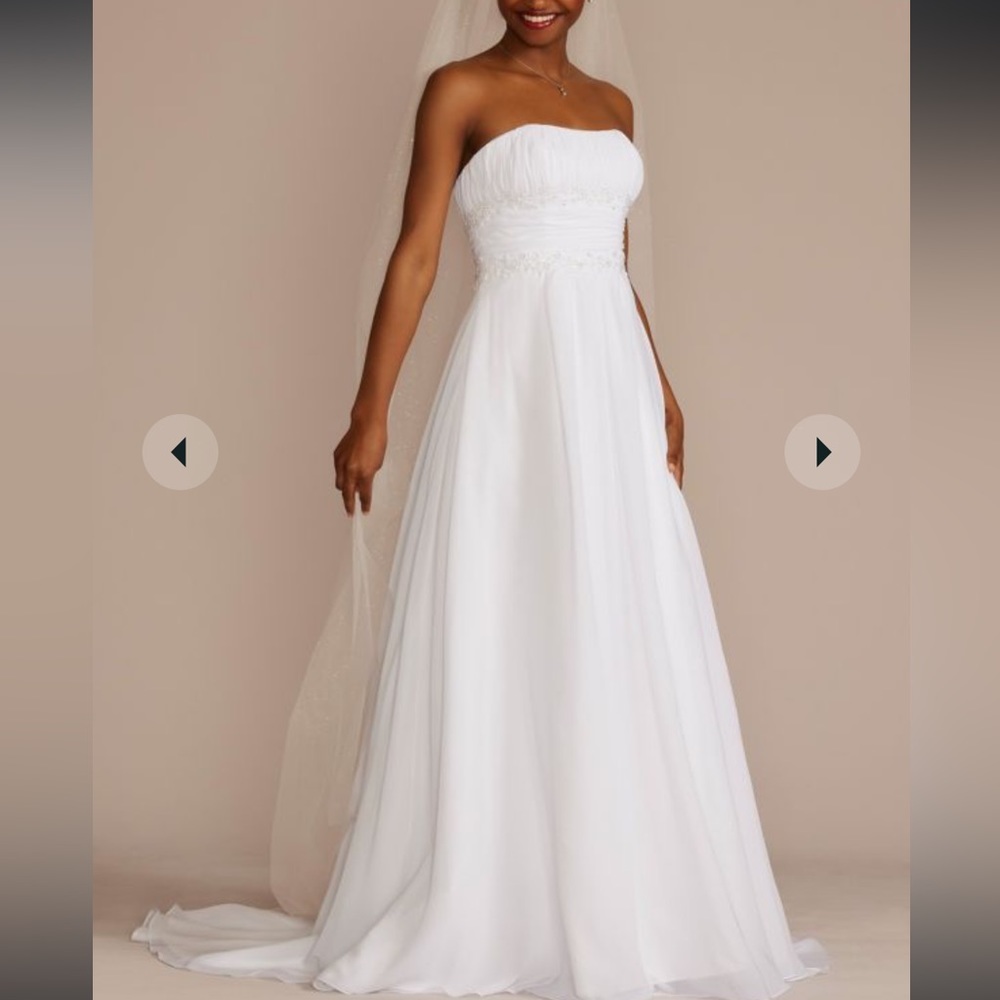 David’s Bridal Collection Chiffon A-Line Wedding Dress with Beads Style 9V9743